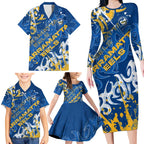Personalized Parramatta Eels Rugby Family Matching Long Sleeve Bodycon Dress and Hawaiian Shirt Urban Street Graffiti Style - Distressed Splatter Elements
