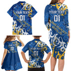 Personalized Parramatta Eels Rugby Family Matching Long Sleeve Bodycon Dress and Hawaiian Shirt Urban Street Graffiti Style - Distressed Splatter Elements