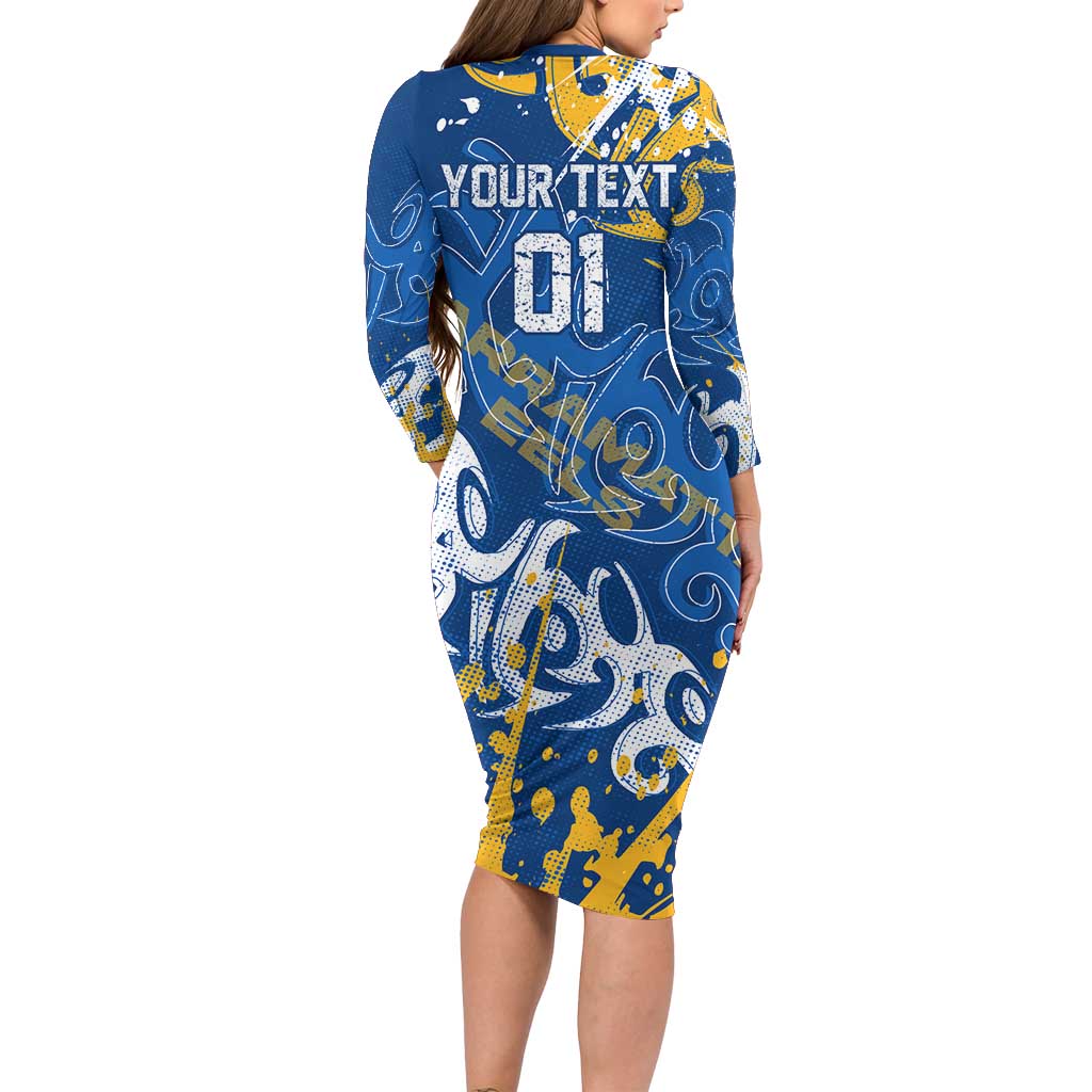 Personalized Parramatta Eels Rugby Family Matching Long Sleeve Bodycon Dress and Hawaiian Shirt Urban Street Graffiti Style - Distressed Splatter Elements