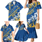 Personalized Parramatta Eels Rugby Family Matching Mermaid Dress and Hawaiian Shirt Urban Street Graffiti Style - Distressed Splatter Elements