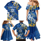 Personalized Parramatta Eels Rugby Family Matching Mermaid Dress and Hawaiian Shirt Urban Street Graffiti Style - Distressed Splatter Elements