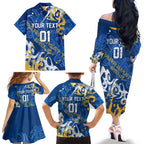 Personalized Parramatta Eels Rugby Family Matching Off The Shoulder Long Sleeve Dress and Hawaiian Shirt Urban Street Graffiti Style - Distressed Splatter Elements