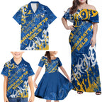 Personalized Parramatta Eels Rugby Family Matching Off Shoulder Maxi Dress and Hawaiian Shirt Urban Street Graffiti Style - Distressed Splatter Elements