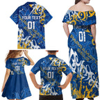 Personalized Parramatta Eels Rugby Family Matching Off Shoulder Maxi Dress and Hawaiian Shirt Urban Street Graffiti Style - Distressed Splatter Elements