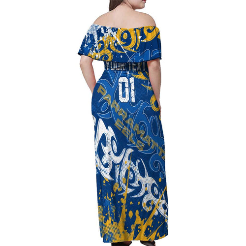 Personalized Parramatta Eels Rugby Family Matching Off Shoulder Maxi Dress and Hawaiian Shirt Urban Street Graffiti Style - Distressed Splatter Elements