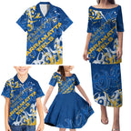 Personalized Parramatta Eels Rugby Family Matching Puletasi and Hawaiian Shirt Urban Street Graffiti Style - Distressed Splatter Elements