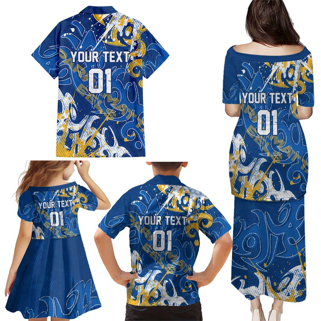 Personalized Parramatta Eels Rugby Family Matching Puletasi and Hawaiian Shirt Urban Street Graffiti Style - Distressed Splatter Elements