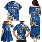 Personalized Parramatta Eels Rugby Family Matching Puletasi and Hawaiian Shirt Urban Street Graffiti Style - Distressed Splatter Elements
