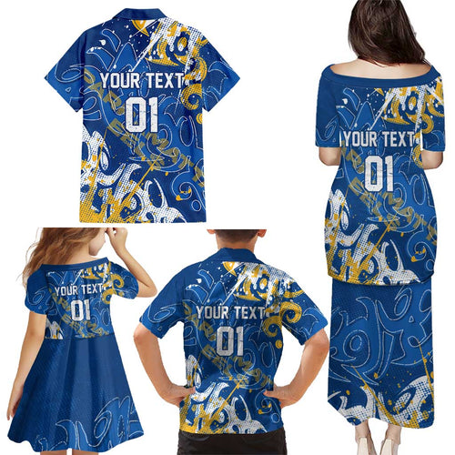 Personalized Parramatta Eels Rugby Family Matching Puletasi and Hawaiian Shirt Urban Street Graffiti Style - Distressed Splatter Elements
