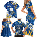 Personalized Parramatta Eels Rugby Family Matching Short Sleeve Bodycon Dress and Hawaiian Shirt Urban Street Graffiti Style - Distressed Splatter Elements