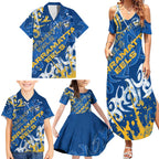 Personalized Parramatta Eels Rugby Family Matching Summer Maxi Dress and Hawaiian Shirt Urban Street Graffiti Style - Distressed Splatter Elements
