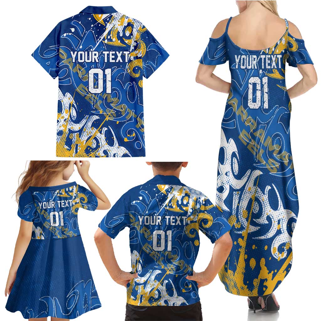 Personalized Parramatta Eels Rugby Family Matching Summer Maxi Dress and Hawaiian Shirt Urban Street Graffiti Style - Distressed Splatter Elements