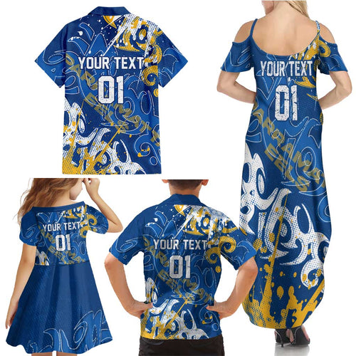 Personalized Parramatta Eels Rugby Family Matching Summer Maxi Dress and Hawaiian Shirt Urban Street Graffiti Style - Distressed Splatter Elements