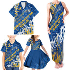 Personalized Parramatta Eels Rugby Family Matching Tank Maxi Dress and Hawaiian Shirt Urban Street Graffiti Style - Distressed Splatter Elements