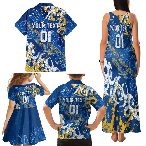 Personalized Parramatta Eels Rugby Family Matching Tank Maxi Dress and Hawaiian Shirt Urban Street Graffiti Style - Distressed Splatter Elements