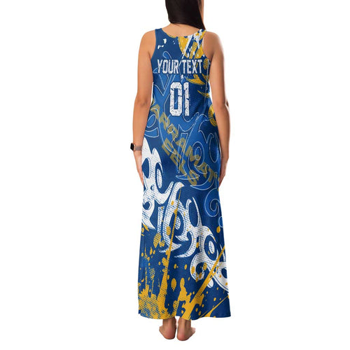Personalized Parramatta Eels Rugby Family Matching Tank Maxi Dress and Hawaiian Shirt Urban Street Graffiti Style - Distressed Splatter Elements
