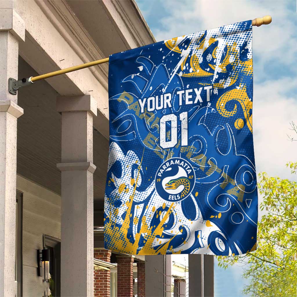 Personalized Parramatta Eels Rugby Garden Flag Urban Street Graffiti Style - Distressed Splatter Elements