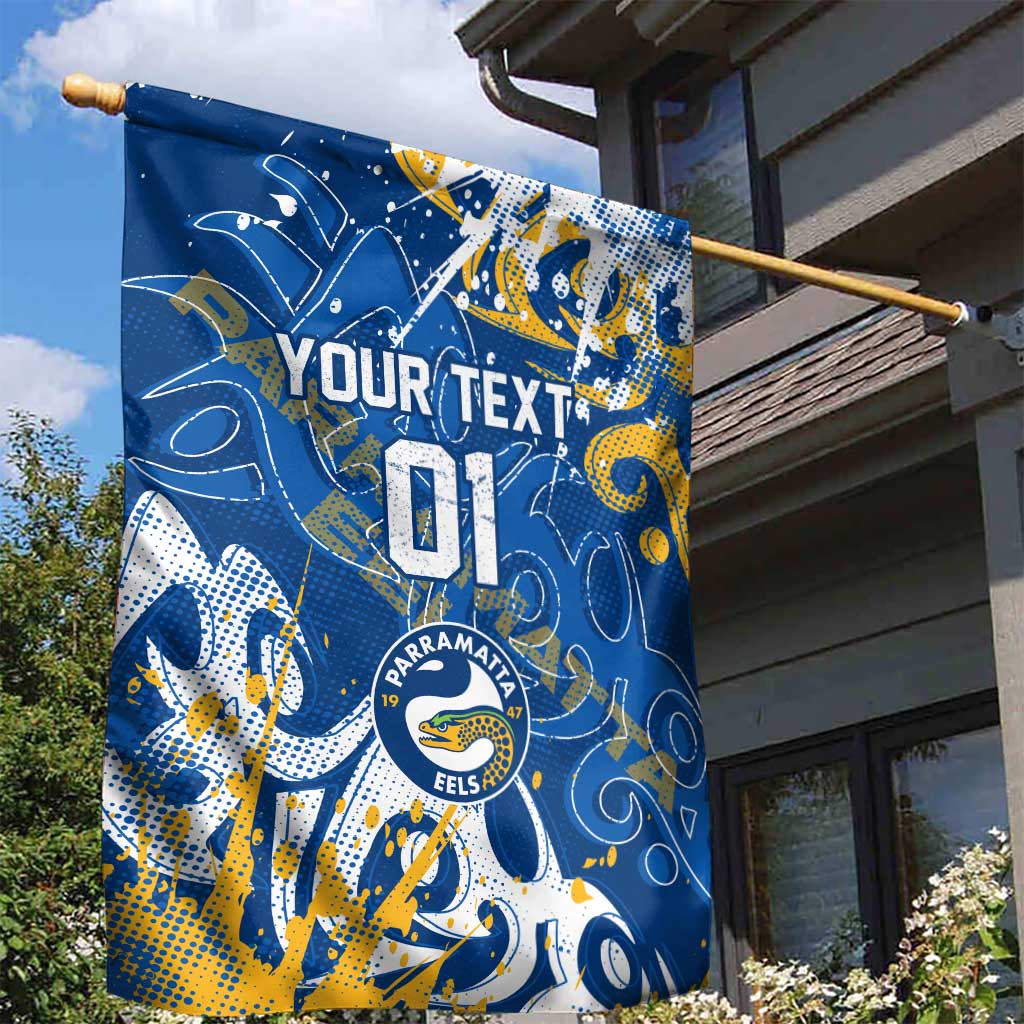 Personalized Parramatta Eels Rugby Garden Flag Urban Street Graffiti Style - Distressed Splatter Elements