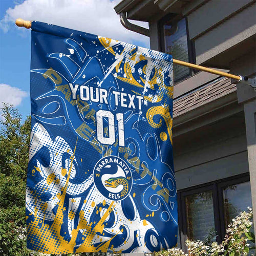 Personalized Parramatta Eels Rugby Garden Flag Urban Street Graffiti Style - Distressed Splatter Elements