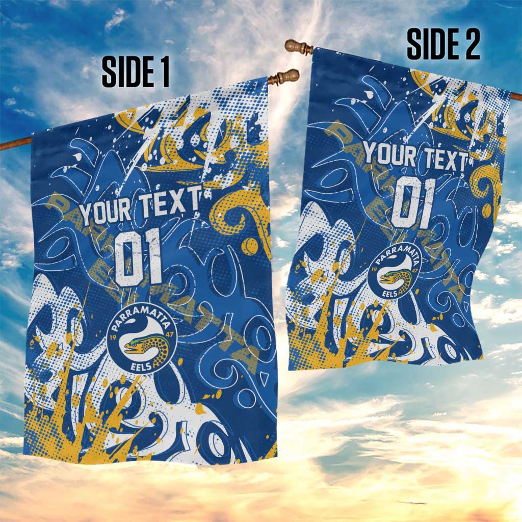 Personalized Parramatta Eels Rugby Garden Flag Urban Street Graffiti Style - Distressed Splatter Elements