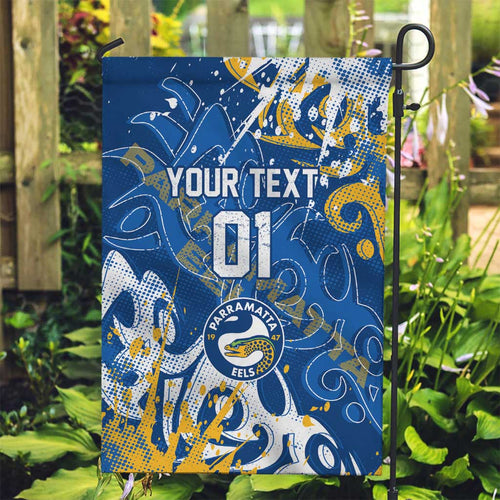 Personalized Parramatta Eels Rugby Garden Flag Urban Street Graffiti Style - Distressed Splatter Elements