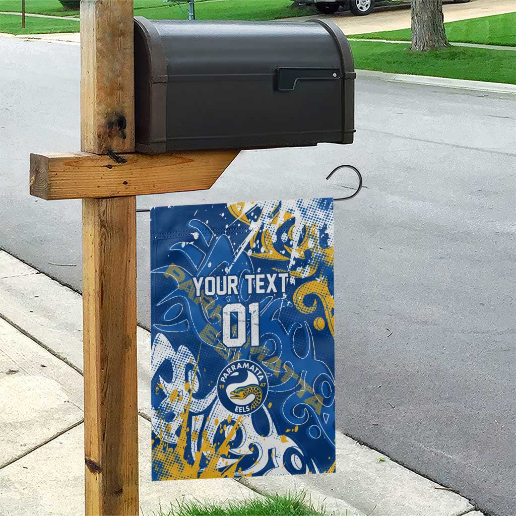 Personalized Parramatta Eels Rugby Garden Flag Urban Street Graffiti Style - Distressed Splatter Elements