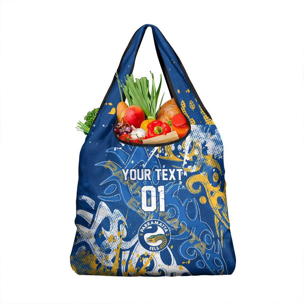 Personalized Parramatta Eels Rugby Grocery Bag Urban Street Graffiti Style - Distressed Splatter Elements