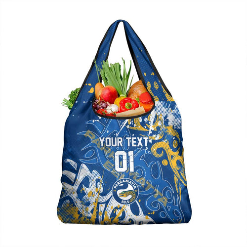 Personalized Parramatta Eels Rugby Grocery Bag Urban Street Graffiti Style - Distressed Splatter Elements
