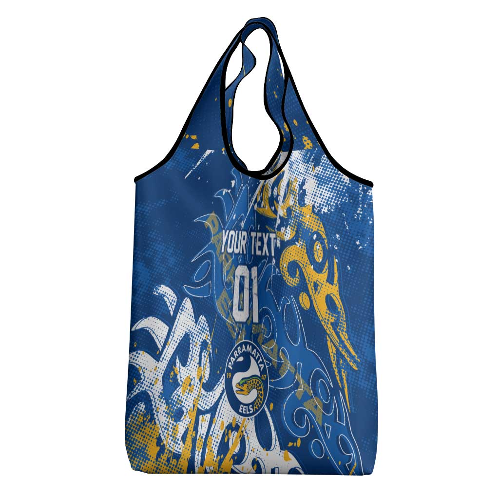 Personalized Parramatta Eels Rugby Grocery Bag Urban Street Graffiti Style - Distressed Splatter Elements