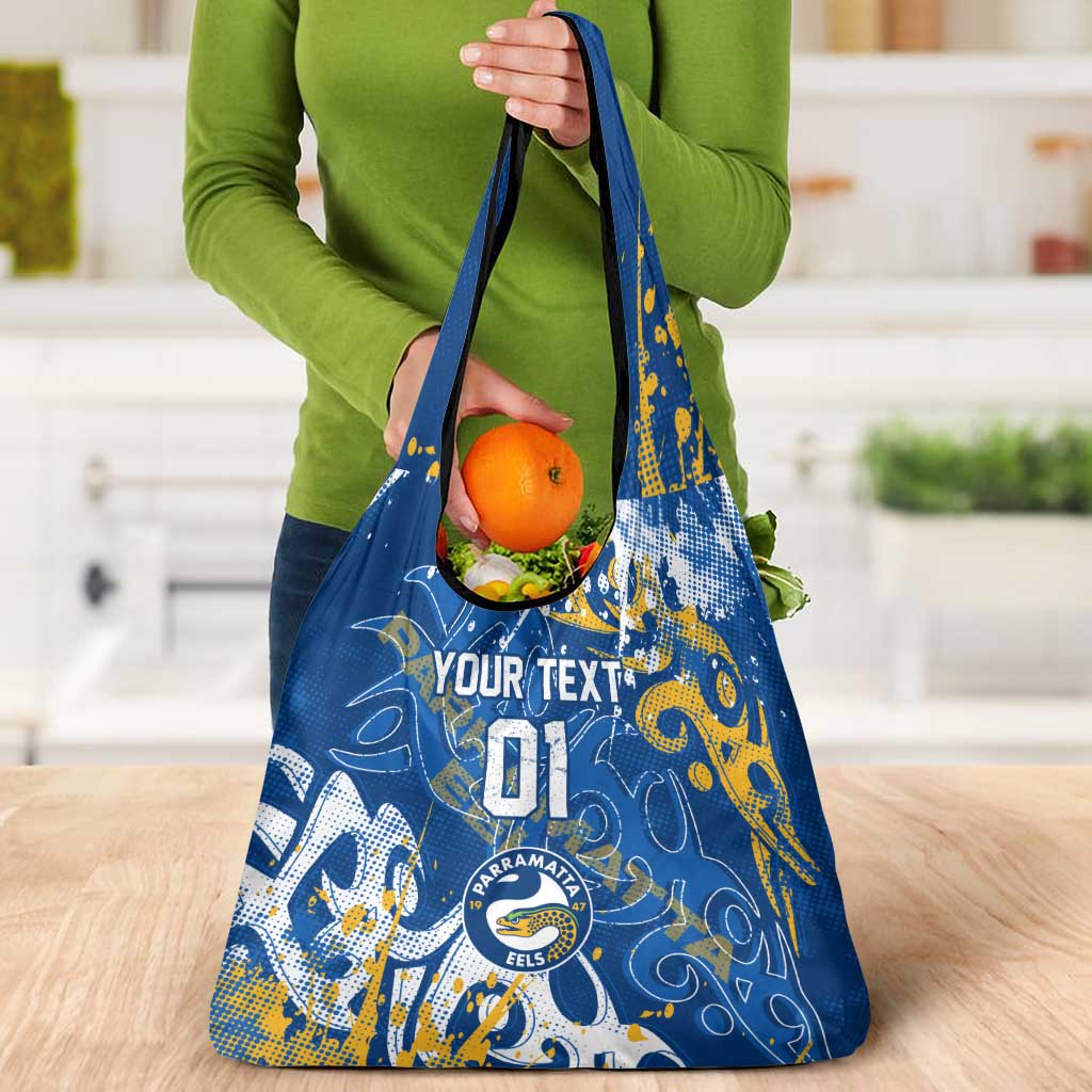 Personalized Parramatta Eels Rugby Grocery Bag Urban Street Graffiti Style - Distressed Splatter Elements