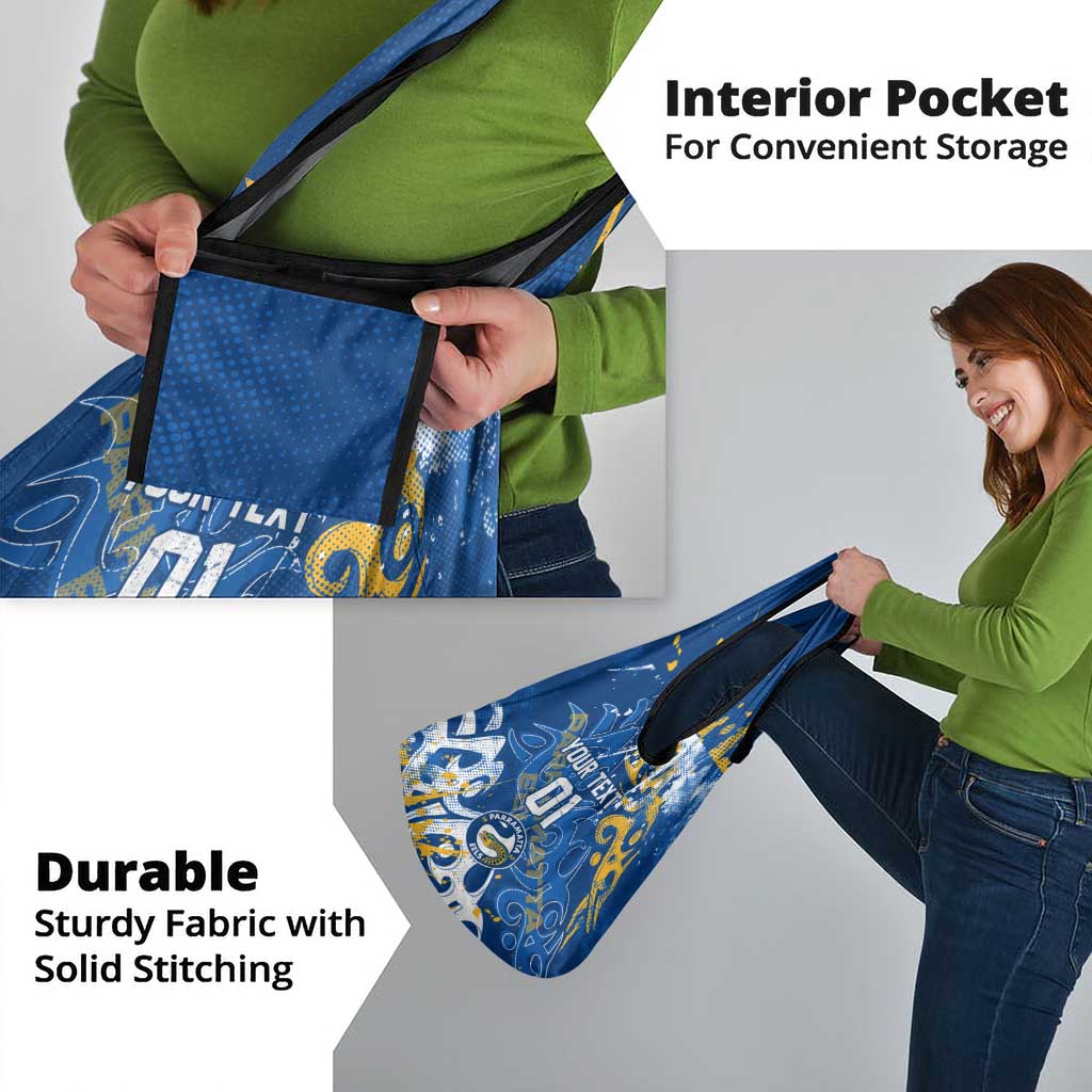 Personalized Parramatta Eels Rugby Grocery Bag Urban Street Graffiti Style - Distressed Splatter Elements