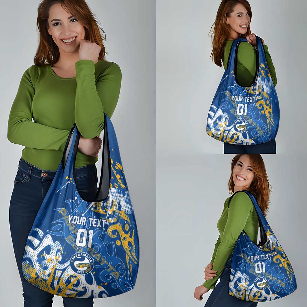Personalized Parramatta Eels Rugby Grocery Bag Urban Street Graffiti Style - Distressed Splatter Elements