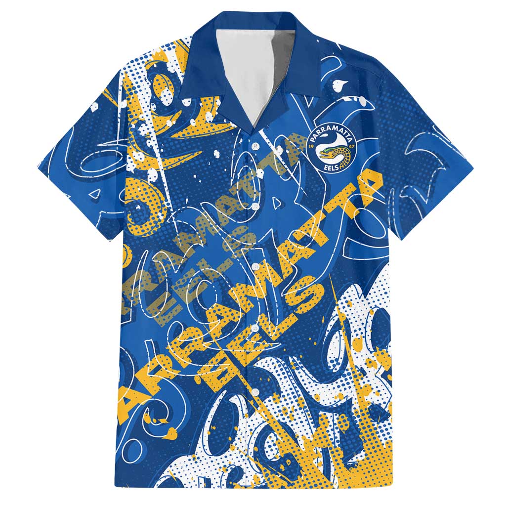 Personalized Parramatta Eels Rugby Hawaiian Shirt Urban Street Graffiti Style - Distressed Splatter Elements