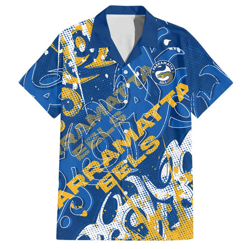 Personalized Parramatta Eels Rugby Hawaiian Shirt Urban Street Graffiti Style - Distressed Splatter Elements