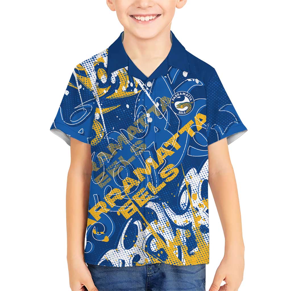 Personalized Parramatta Eels Rugby Hawaiian Shirt Urban Street Graffiti Style - Distressed Splatter Elements