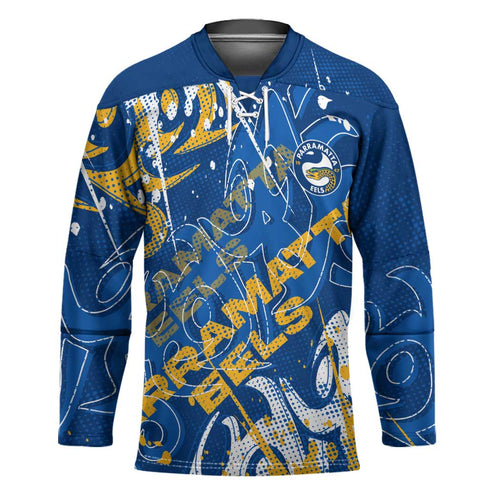 Personalized Parramatta Eels Rugby Hockey Jersey Urban Street Graffiti Style - Distressed Splatter Elements
