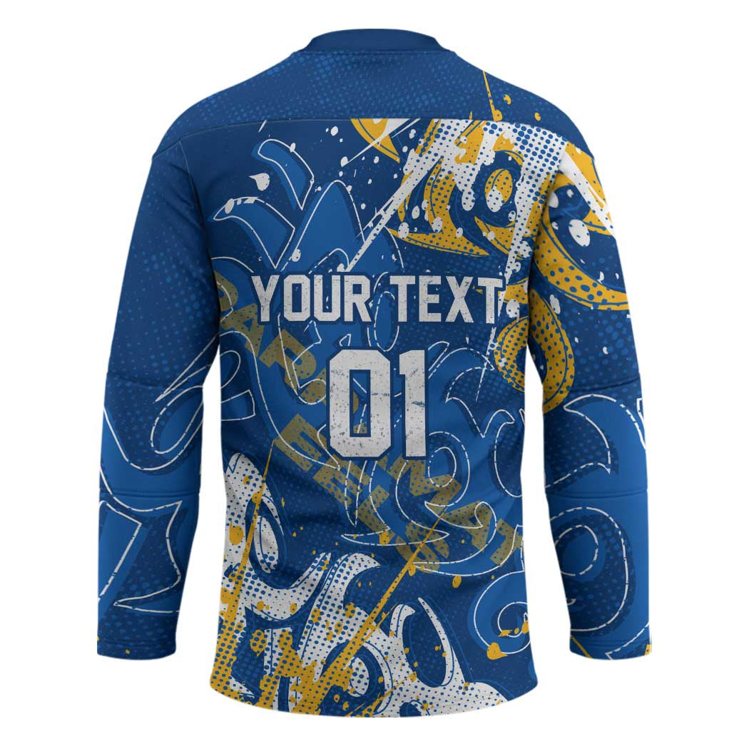 Personalized Parramatta Eels Rugby Hockey Jersey Urban Street Graffiti Style - Distressed Splatter Elements