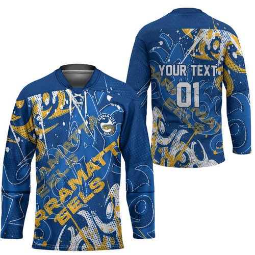 Personalized Parramatta Eels Rugby Hockey Jersey Urban Street Graffiti Style - Distressed Splatter Elements
