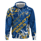 Personalized Parramatta Eels Rugby Hoodie Urban Street Graffiti Style - Distressed Splatter Elements