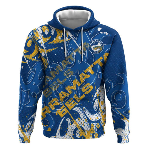 Personalized Parramatta Eels Rugby Hoodie Urban Street Graffiti Style - Distressed Splatter Elements