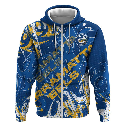 Personalized Parramatta Eels Rugby Hoodie Urban Street Graffiti Style - Distressed Splatter Elements