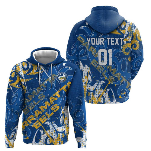 Personalized Parramatta Eels Rugby Hoodie Urban Street Graffiti Style - Distressed Splatter Elements