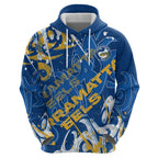 Personalized Parramatta Eels Rugby Hoodie Urban Street Graffiti Style - Distressed Splatter Elements