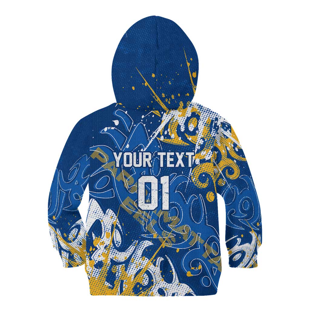 Personalized Parramatta Eels Rugby Kid Hoodie Urban Street Graffiti Style - Distressed Splatter Elements