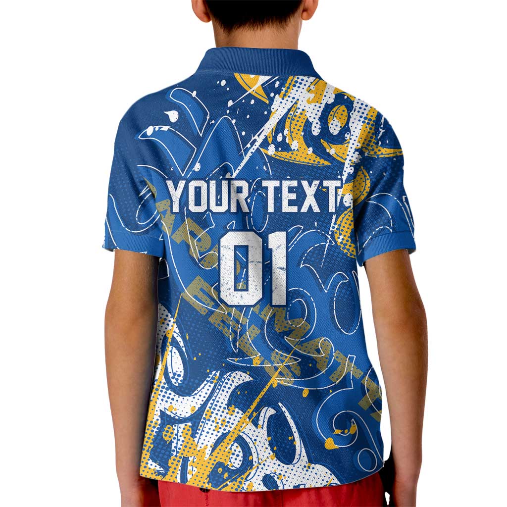 Personalized Parramatta Eels Rugby Kid Polo Shirt Urban Street Graffiti Style - Distressed Splatter Elements
