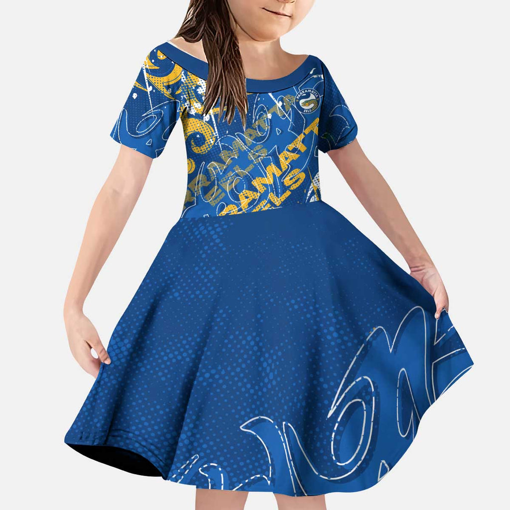 Personalized Parramatta Eels Rugby Kid Short Sleeve Dress Urban Street Graffiti Style - Distressed Splatter Elements