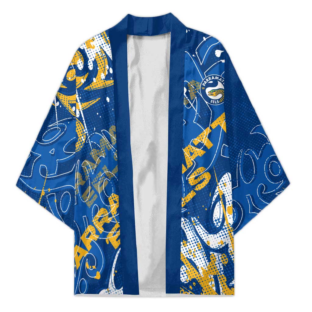 Personalized Parramatta Eels Rugby Kimono Urban Street Graffiti Style - Distressed Splatter Elements