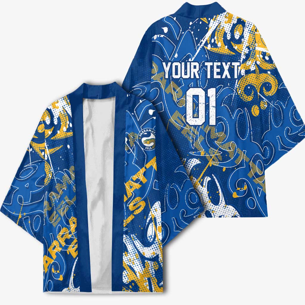 Personalized Parramatta Eels Rugby Kimono Urban Street Graffiti Style - Distressed Splatter Elements