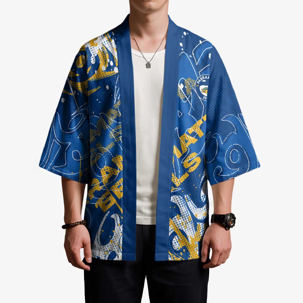 Personalized Parramatta Eels Rugby Kimono Urban Street Graffiti Style - Distressed Splatter Elements
