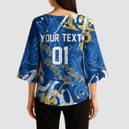 Personalized Parramatta Eels Rugby Kimono Sleeve Blouse Urban Street Graffiti Style - Distressed Splatter Elements